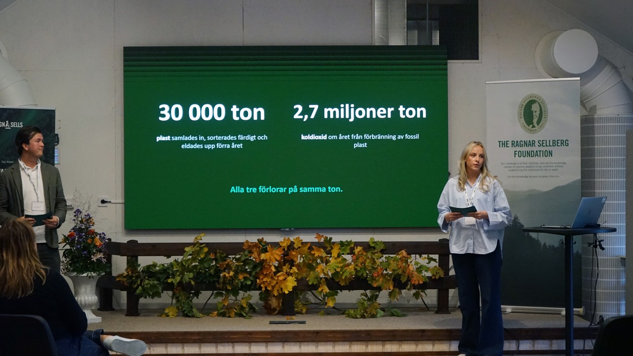 Hampus and Johanna presenting their proposal at Ragn-Sells Future Day